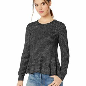 Ella Moss Mia Swing hem black silver shaker peplum sweater medium M